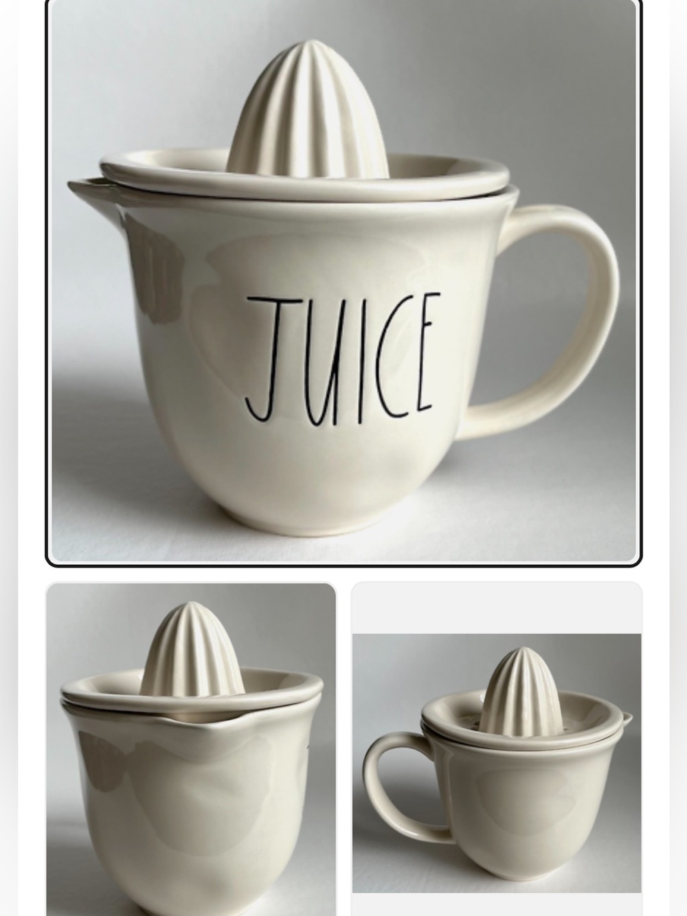 Rae Dunn Cream Ceramic JUICE Reamer Pitcher